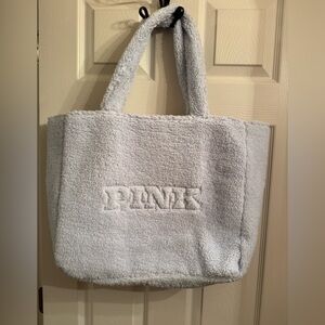 PINK Victoria's Secret  Tote Bag Baby Blue Sherpa Fleece Fuzzy Soft New